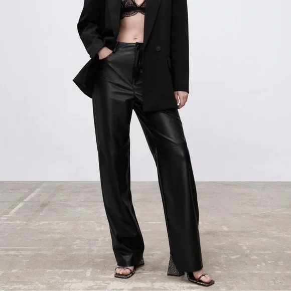 ZARA Faux Leather Straight Leg Pants - Picture 2 of 11